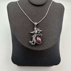Silver and Purple Mica Phoenix Pendant Necklace on Silver Stainless Steel Chain